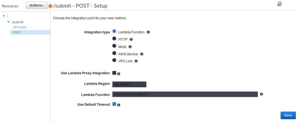 aws serverless HTML contact form